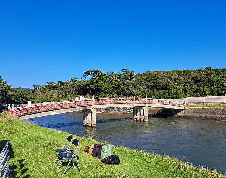 「臨御橋」を見学する参加者